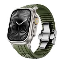 Sports Silicone Band for Apple Watch Ultra 3/2 49mm 46mm 45mm 44mm Luxury Metal Bracelet for iWatch Series 11 10 9 8 7 Se Strap 44mm 45mm 46mm 49mm sidabro žalia spalva