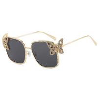 Luxurious Oversized Square Shape Rhinestone Butterfly Metal for Women Sunglasses Brand Design Men Sunglass Street Style Glasses UV400 beige