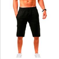 Nauji vyriški medvilniniai lininiai šortai kelnės vyriškos vasarinės kvėpuojančios vientisos spalvos lininės kelnės Fitness Streetwear S-3XL S juoda