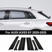 For A3/S3 8Y 2020-2025 4D Carbon Fibe Black Car B C Pillar Protection Film Pre-Cut Anti-Scratch Window Column Guard Sticker gray