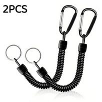 Spring Coil Retractable Safety Lanyard Keychain Elastic Anti-Lost Wrist Strap Rope with Carabiner for ID Badge Keys Outdoor Activities 2pcs black