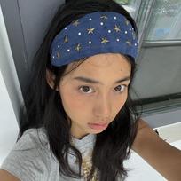 Spicy Girl Wide Star Rivet Headband Colth Retro Hair Hoop Fashion Wide Edge Hairband  Makeup rožinė