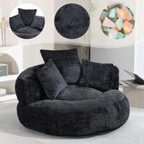 Lazy Sofa High Back Bean Bag Chair Couch with Three Cushions for Adults and Children, Indoor & Outdoor, for Bedroom, Office (Black Chenille) 108 x 108 x 52 cm juoda