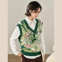 Inman Mirei Women's Jacquard Knit V-Neck Vest Sweater M tamsiai žalia spalva