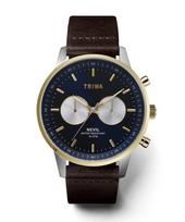 TRIWA Chronograph 15th Anniversary Serial Made in Navy x Brown Leather Silver Gold 15th LIMITED Blue Dial Men's & Women's (Unisex) Watch, Edition, mėlyna