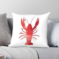 Watercolor Red Lobster Square Pillowcase Polyester Linen Velvet Pattern Zip Decor Sofa Seater Cushion Case 30X30CM red