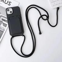 Crossboby Dirželis Virvė Telefono dėklas su Kortelių laikikliu iPhone 17 16 E 15 14 13 12 11 Pro Max Telefonui Kaklo Dirželis Minkštas Silikoninis Dangtelis iPhone17 Pro juoda