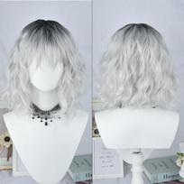 14 colio rožiniai moteriški perukai trumpi banguoti pastelinės rožinės spalvos perukai su nėriniais peties ilgio vidurinė dalis garbanoti banguoti perukai 14inches&1pc gray