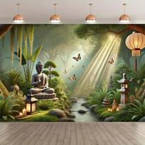 1 piece Buddha statue butterfly garden background banner suitable for birthdays Zen parties multiple sizes to choose from 100x150cm gray
