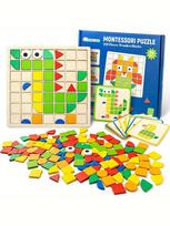 120 vnt. medinis mozaikos dėlionė žaislas Montessori vaikams medinė 3D geometrinė forma dėlionės lenta rinkinys kūdikių ankstyvojo ugdymo žaislai
