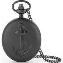 Retro Popular Black Pocket Watch Navy Anchor Marine Design Embossed Pendant Necklace Watch for Gifts XH3014 black