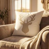Farmhouse Deer Head Pillow Cover, Neutral Burlap Elk Antler Silhouette Decor Cushion Case, Rustic Cabin Sofa Pillowcase for Coun 30X30CM gray