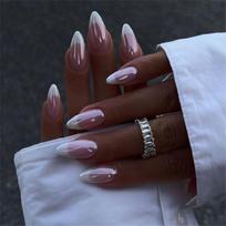 Full Cover Press on Nails French Tip Press on Nail Medium Almond Artificial Nail 1 black