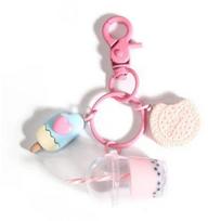 Cute Keychains Ice-Cream Bubble Tea Biscuit Pink Key Rings Friendship For Best Friend Women Girl Handbag Gift Jewelry rožinė
