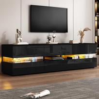 Moderni blizgi TV spintelė, 160x39x45 cm, su LED apšvietimu, 2 durelės, 1 stalčius, atvira lentyna, tinkama 70 colių televizoriams juoda