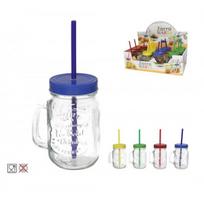 Puodukas 2617 Stiklinis 400ml su Dangteliu ir Šiaudeliu
