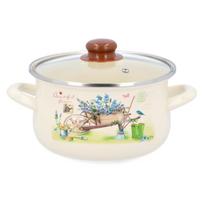 Puodas GARDEN 16cm 1.8L Emaliuotas su Stikliniu Dangčiu