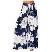 Moteriškos „Palazzo“ su gėlėmis geometriniu raštu elastingos aukšto juosmens varčios ilgos plačios kelnės Laisvos „Culottes Maxi“ kelnės XXL mėlyna