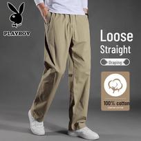 Playboy Men's Summer Casual Straight-Leg Cargo Pants L gray