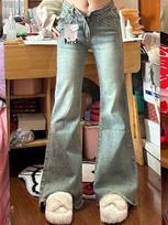 Comfortable Micro Flare Jeans Women Retro Burlap Trailing Trousers Petite High Waisted Skinny Horseshoe Trousers Jeans for Women Long Denim Pants XS