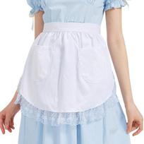 Half Apron with Butterfly Bow & Pockets Lace Hem Waist Apron for Kitchen Coffee Shop Bistro Adjustable Ties Cafe Server Apron for Waitress Home D