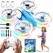 Dronas LED keturrotoris vaikams su apsauginiu rėmu, 360° flip, 3 baterijos, 30 min