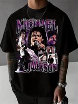 2026 Summer Unisexs Kids Mj Michael Jackson Pattern Letter Print Round Neck TShirt Neutral Hip Hop Soft Breathable Short Sleeve S gray