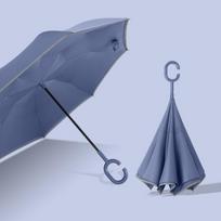 Double-Layer Color-Blocking Reverse Automatic Umbrella, Car-Mounted Umbrella for Women, Dual-Use for Sun and Rain, Long Handle, Large Size Haze Blue-Color Manual Reverse Umbrella, 58.5Cmx8K mėlyna
