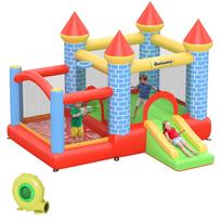 Pripučiamas šokinėjimo pilis su čiuožykla, baseinas 3 vaikams, pilis su pūstuvu 3-8 metams, Raudona+Mėlyna+Žalia 280 x 260 x 210 cm 280 x 260 x 210 cm