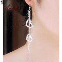 Lady Double Love Heart Drop Long Tassels Chain Dangle Linear Earrings sidabras