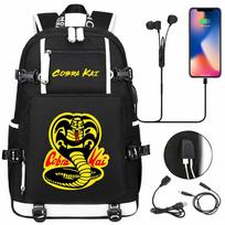 Amerikietiška drama gyvatės rašto USB paauglių studentų kuprinė vyrams ir moterims laisvalaikio didelės talpos kelioninė kuprinė (17 inch) 47cmX30cmX15cm black