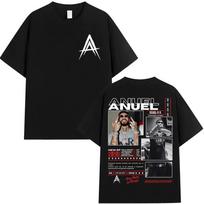 Reperis Anuel AA Real Hasta La Muerte Turas 2025 naujo albumo marškinėliai vyriški Hip Hop gothic marškinėliai 100% trumpomis rankovėmis marškinėliai#Spalva S juoda