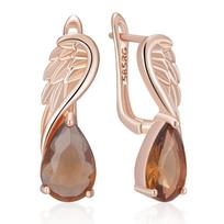Shiny Brown Natural Zircon English Earrings For Women  Rose Gold Color Wing Accessories High Quality Daily Jewelry beige
