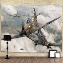 Antrojo pasaulinio karo „Hurricane“ lėktuvo gobelenas 75x100 juoda
