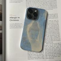 Artistic Blue Ink Painting Buddha Sculpture amongst Phone Case for iPhone 17 16Pro 15 14 13 12 11 Air Glossy Film Soft Cover iphone 14 gray