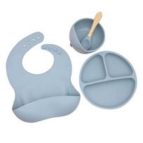 Children's Silicone Tableware Set: 8-Piece Suction Cup, Anti-Fall for Baby & Mom gray