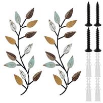 2Pcs Metal Tree Leaf Wall Decor Vine Olive Branch Style Wall Hanging Sign Decorative Home Decoration for Living Room Bedroom gray