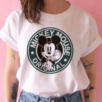 Disney Funny Mickey Tshirt Minnie Mouse Cartoon T-shirt Printing Women Tshirt Female Clothes Kawaii Summer Girls Clothing 110 black
