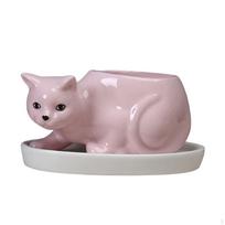 Ceramic Flower Planters Pot with Tray Bonsai Pots Miniature Ornaments Containers for Indoor rožinė