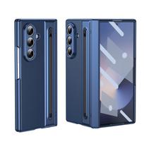 For Samsung Galaxy Z Fold 7 6 5 4 3 360° Folding Flap Leather Pen Groove Tempered Glass Film Drop Resistant Phone Case For  Galaxy Z Fold 7 mėlyna