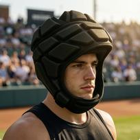 Padded Sports Helmet Shock Absorbing Open Face Impact Resistant Headgear for Baseball black