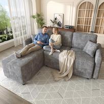 L-shaped corner sofa 3-seater with long lounging surface (144cm), high-quality chenille cover, up to 150 kg load capacity including 2 cushions 187.5 x 144 x 85.5 cm pilka