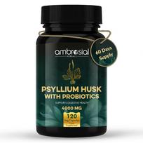 Ambrosial Psyllium Husk Capsules - 4000 MG with Probiotics: Detoxify and Revitalize Your Digestive System with Natural Fiber Support - 120 Vegan