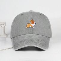 Cute corgi embroidered baseball cap for men and women outdoor travel hiking sunscreen hat leisure (GRAY,Adjustable) pilka spalva