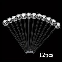 12pcs Disco Balls Cocktail Stirrers Plastic Round Top Swizzle Sticks Cake Pops Mirror Ball Coffee Beverage Stirrers for 1970s Party Home Bar Coffee 12pcs 2.5cm black
