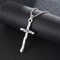 Madingas titano plieno spiralės kryžiaus pakabukas ant kaklo - šaltas stilius, universalus hip hopo europietiškas ir amerikietiškas susuktas dizainas Spiral Cross + Titanium Steel Chain 60cm black