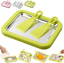 Instant Ice Cream Maker, At-Home Rolled Ice Cream Maker Kit, DIY Homemade Sorbet, Instant Freeze Plate with 2 Scrapers, Frozen Yogurt tray žalia