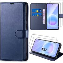 Case for Samsung Galaxy A57 5G, Flip Cover Leather Effect Anti-Scratch Dark Blue - 2 Screens mėlyna