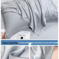 Set of Two Tencel Silk Pillowcases - Solid Color for Home or Dormitory Use 48cm x 74cm gray