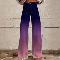 Wide Leg Flare Jeans For Women With Pockets Baggy Pants Vintage Floral Print High Waisted Loose Pant XXL juoda